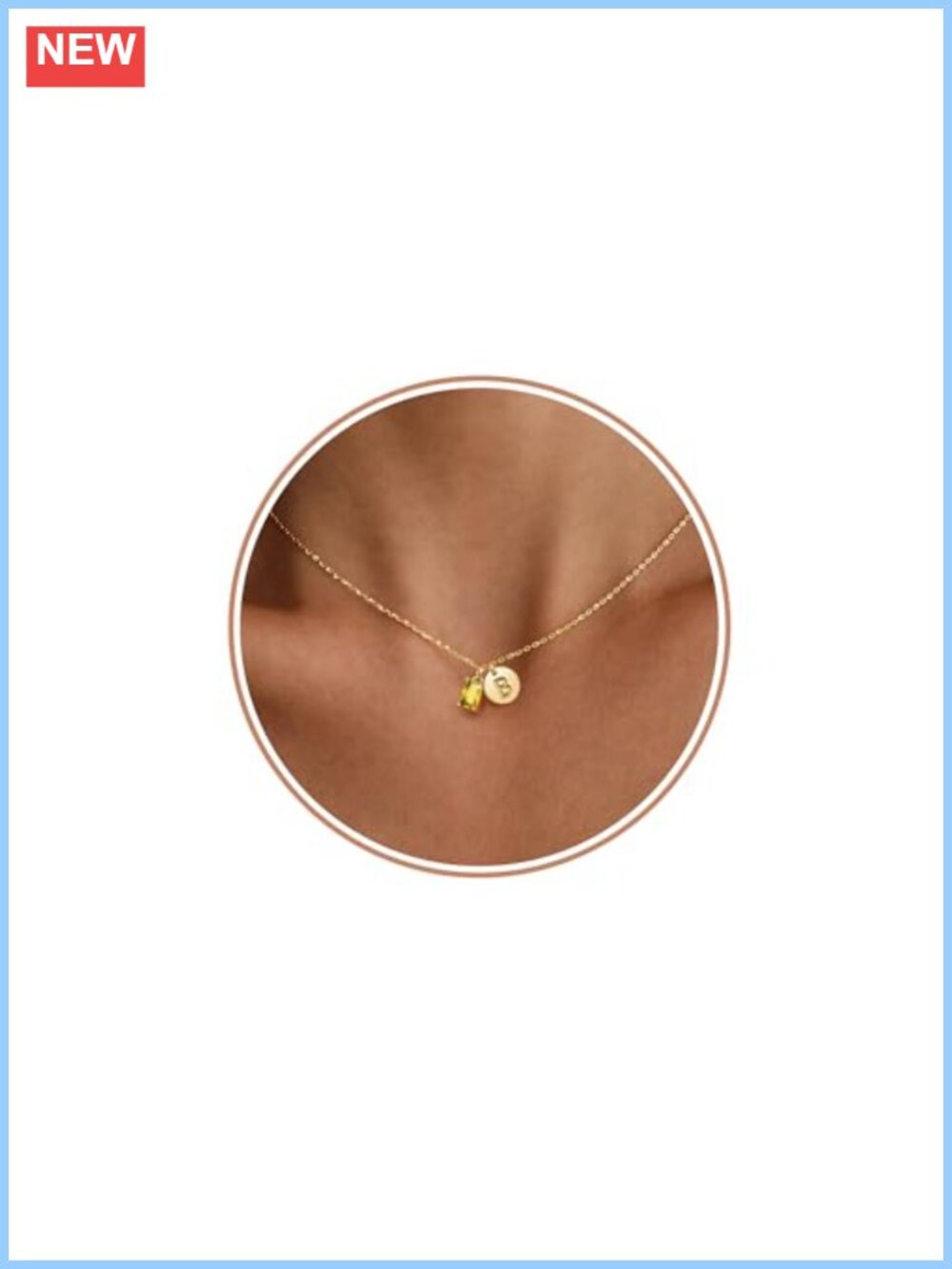 14K Gold Plated Initial Birthstone Necklace Dainty Pendant Jewelry Gift